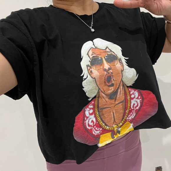 Vintage WOO Ric Flair Wu Tang Shirt Crop Top Wrestling WWE Breathe Oversize Boxy - Picture 6 of 11